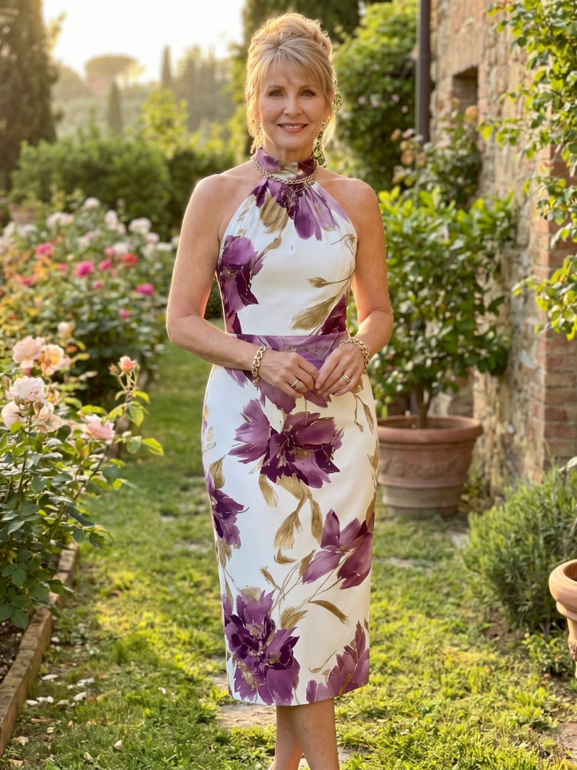 Zinnara Halter Neck Floral Print Midi Dress