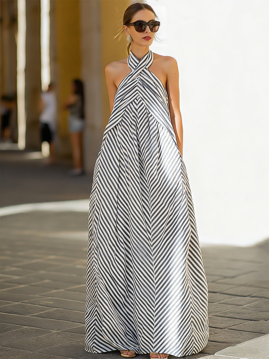 Nautical Stripe Halter Neck Maxi Dress – Monaco Lane