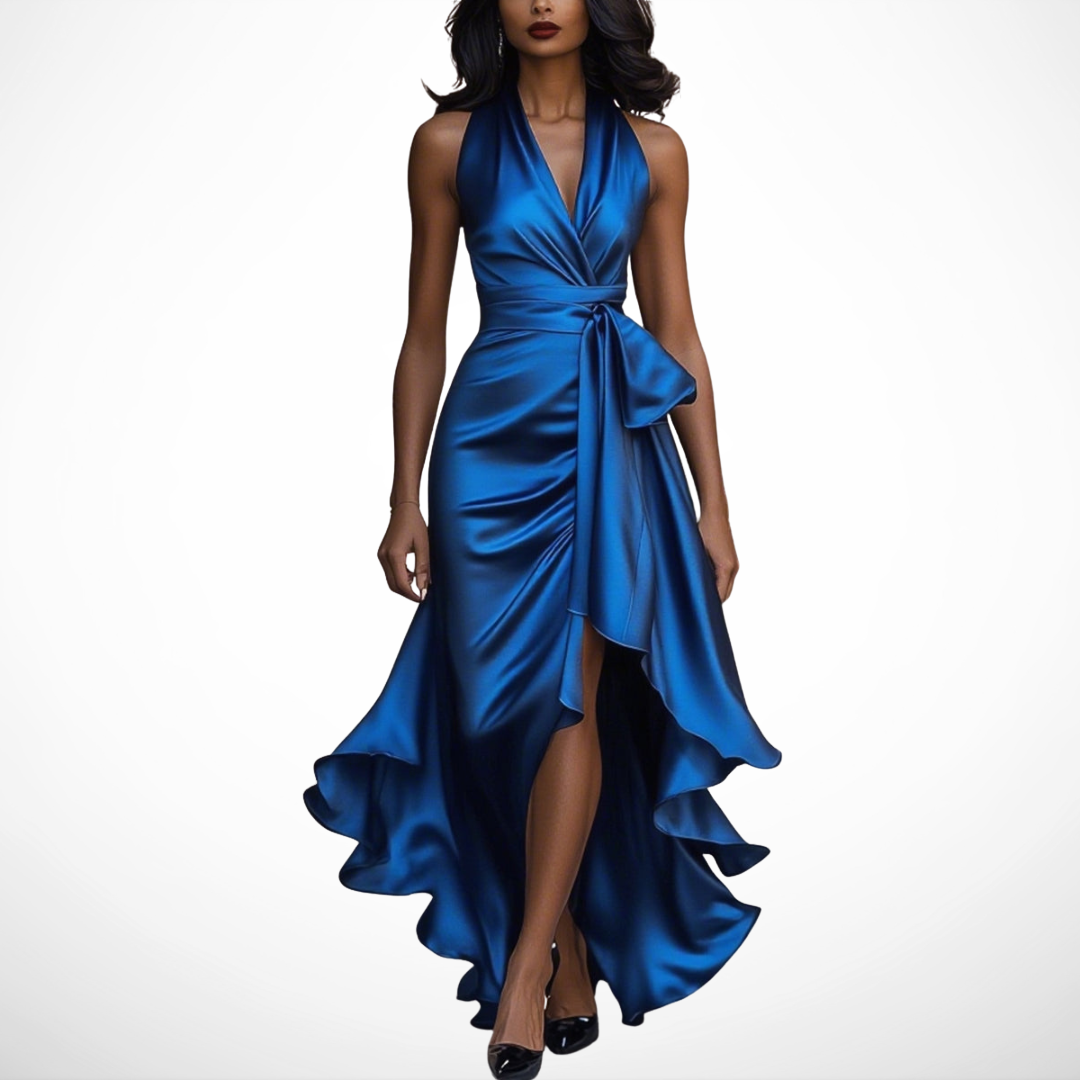 Draped-Waist Satin Dress