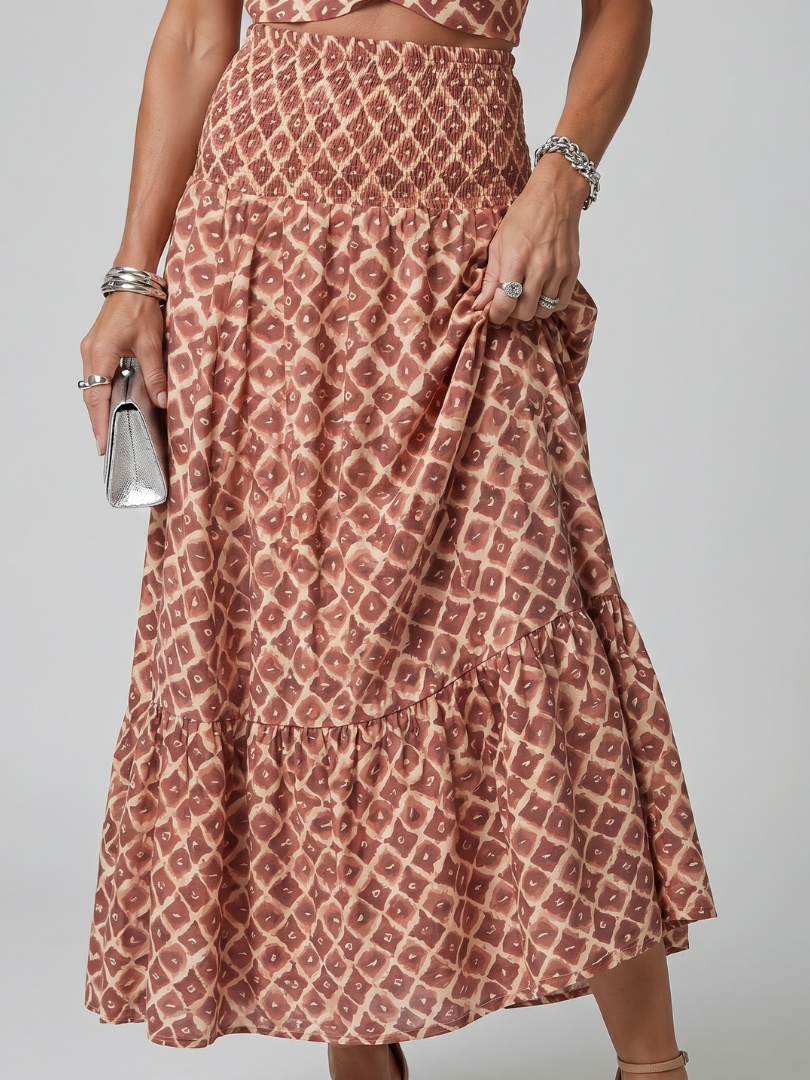 Amira Cross Halter Geometric Print Cutout Midi Dress