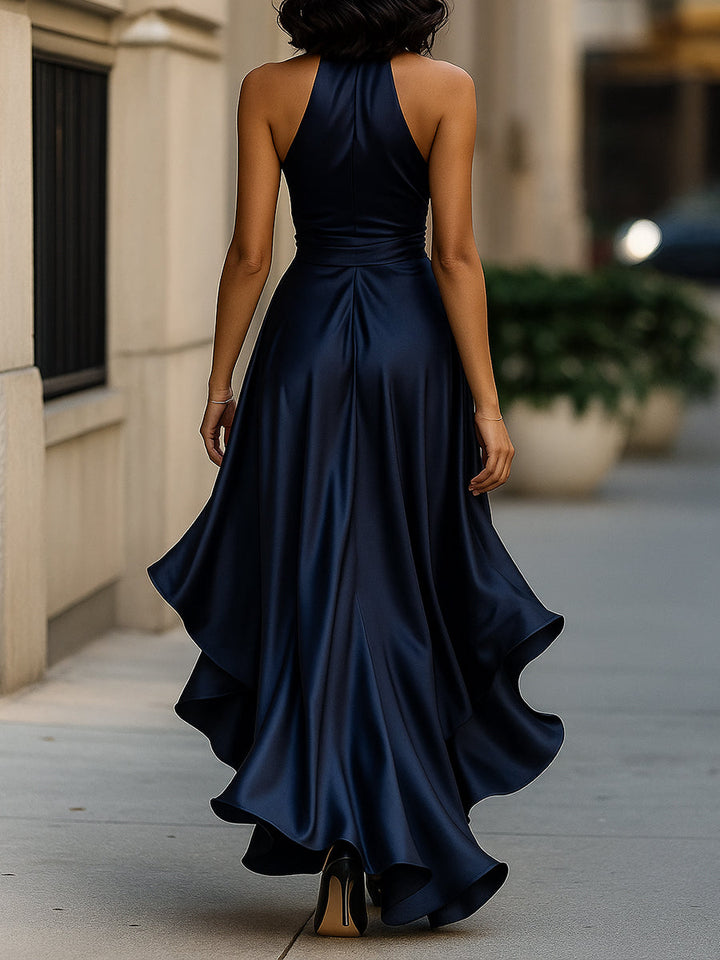 Draped-Waist Satin Dress