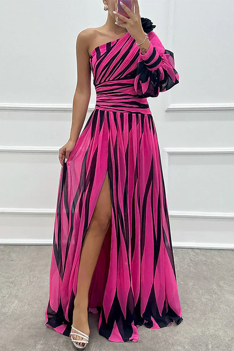 Hazel | Elegant Striped Maxi Dress with One Shoulder