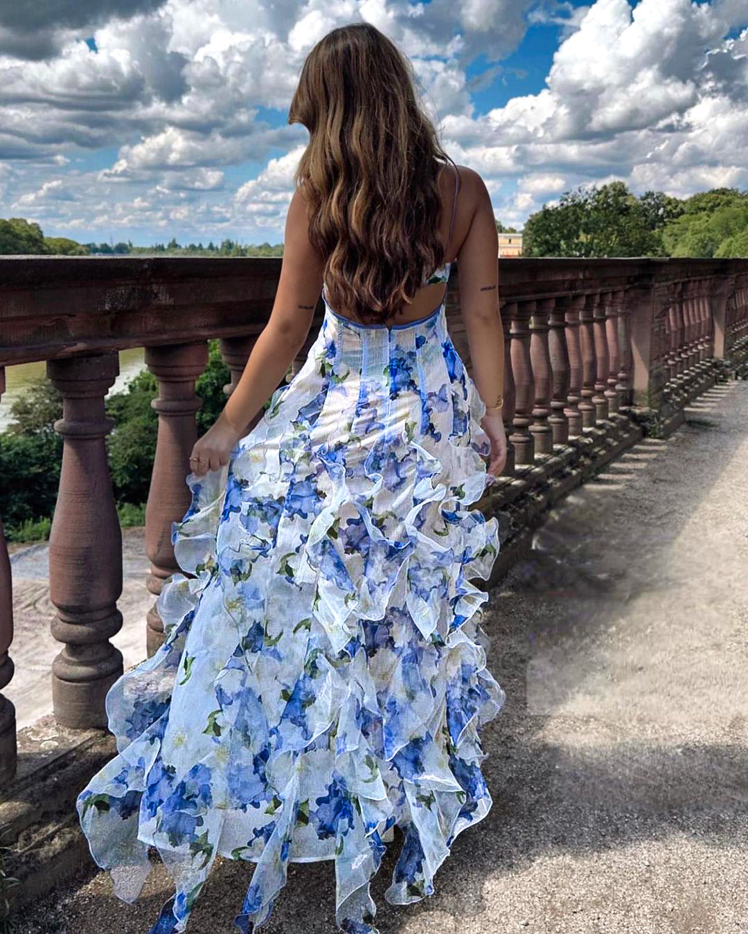 Uri Floral Ruffle Midi Dress