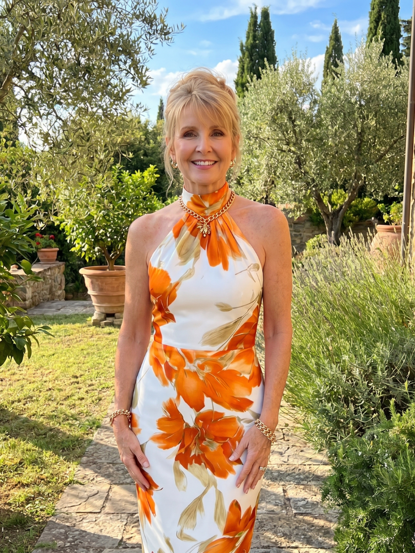 Zinnara Halter Neck Floral Print Midi Dress