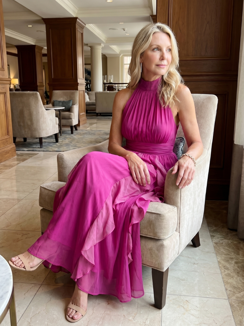 Orea High Neck Gathered Ruffle Layers Maxi Dress
