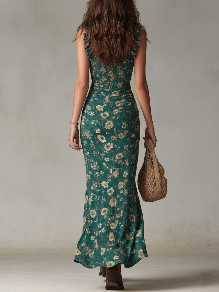 Zara Retro Boho Ruffle-Sleeve Maxi Dress