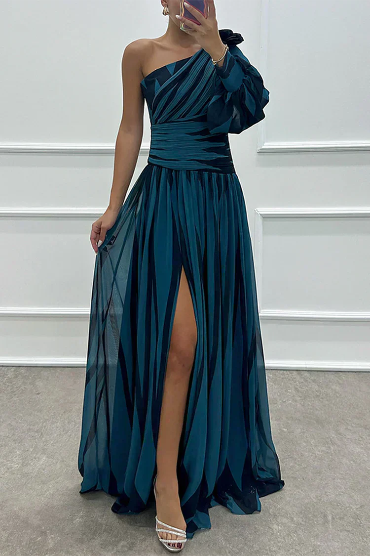 Hazel | Elegant Striped Maxi Dress with One Shoulder