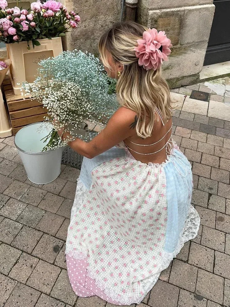 Margot | Patchwork Linen Midi Dress