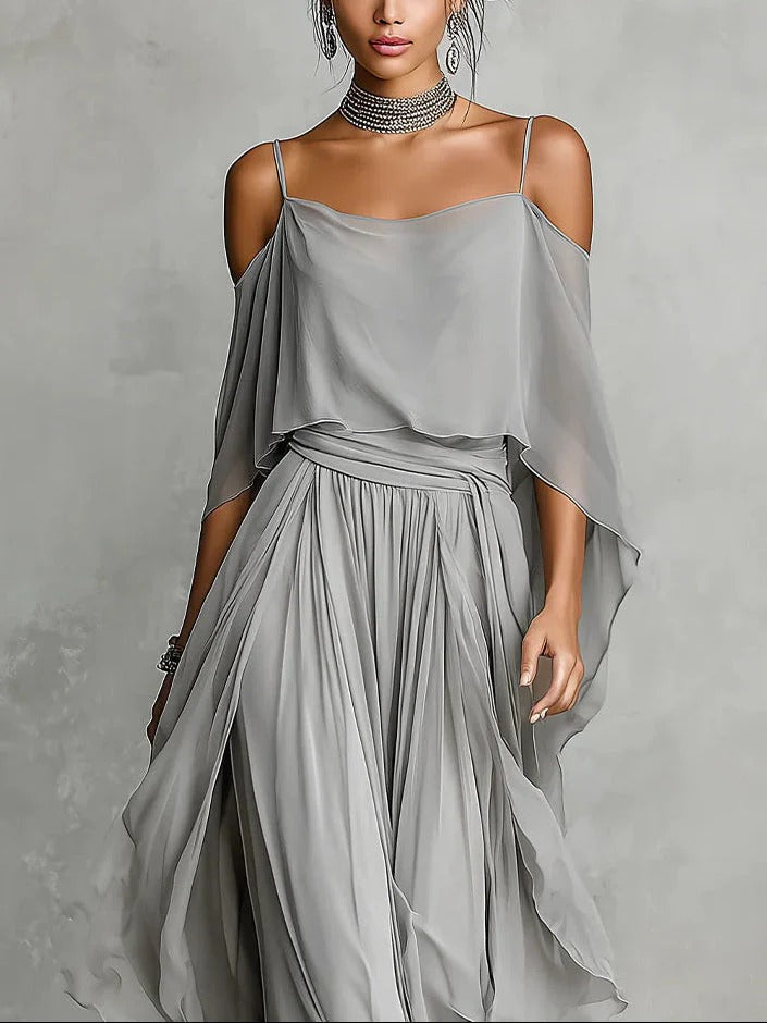 Isabela - Gray fluid set with spaghetti strap top and lightweight pants