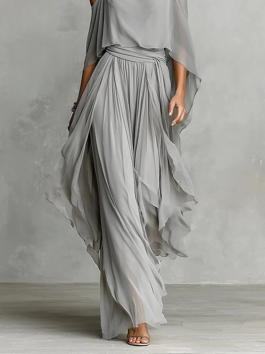 Isabela - Gray fluid set with spaghetti strap top and lightweight pants