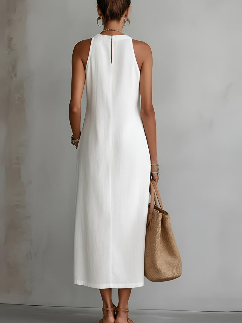 Jimena - Midi linen dress with mao collar