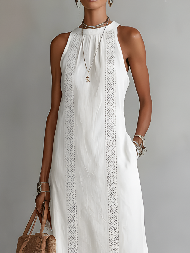 Jimena - Midi linen dress with mao collar
