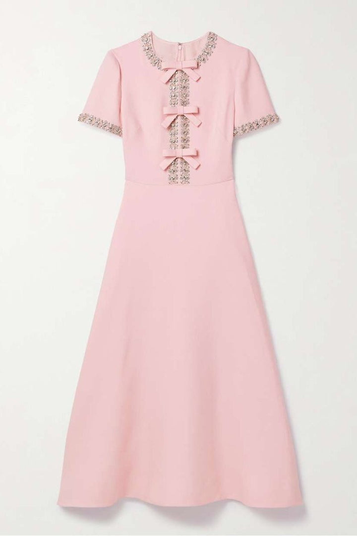 Valentina | Bow & Crystal Embellished Midi Dress
